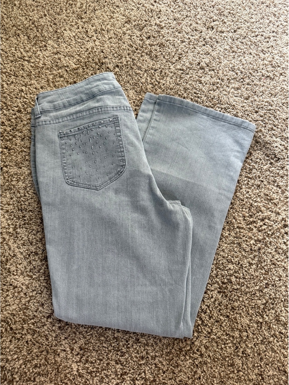 Chico’s Grey Rhinestone Pocket Straight Jeans Size 16 Short